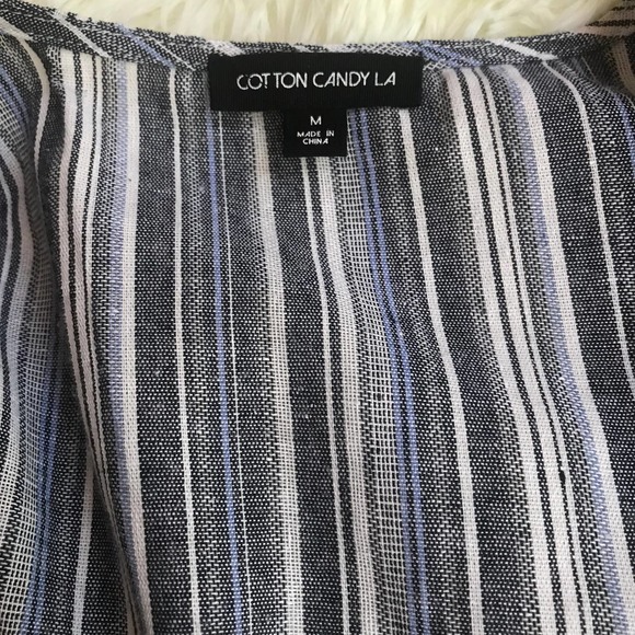 Cotton Candy LA Mini Dress Womens Medium Hartwood Blue Striped‎ True Wrap Fringe - Picture 6 of 15